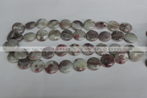 CTO235 15.5 inches 20mm flat round pink tourmaline gemstone beads