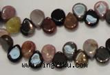 CTO38 15.5 inches 7*10mm flat teardrop natural tourmaline beads