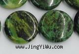 CTP09 15.5 inches 25mm flat round yellow green pine gemstone beads