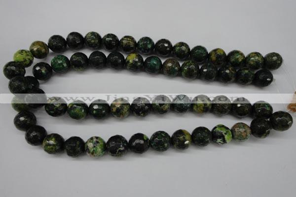 CTP215 15.5 inches 14mm faceted round yellow pine turquoise beads