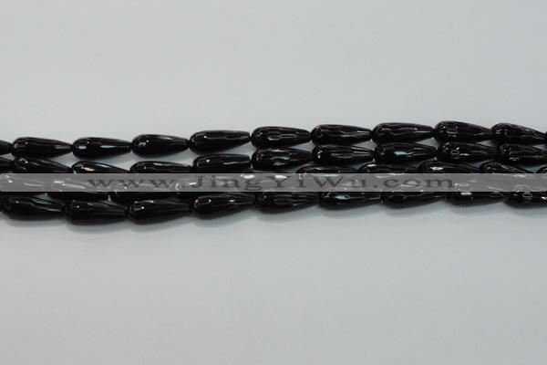 CTR109 15.5 inches 8*20mm faceted teardrop black agate beads