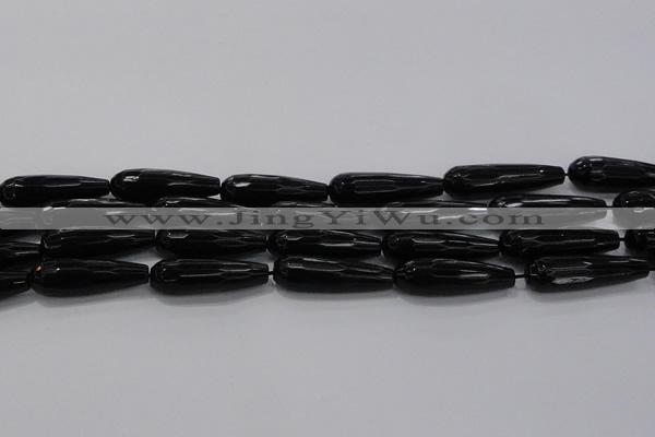CTR145 15.5 inches 10*30mm faceted teardrop black agate beads