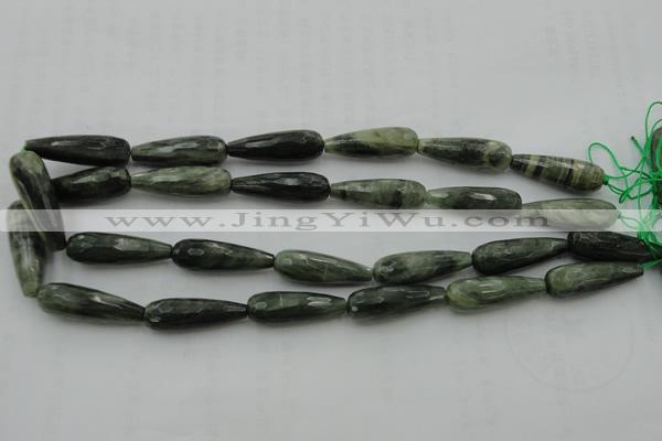 CTR35 15.5 inches 10*30mm faceted teardrop green hair stone beads