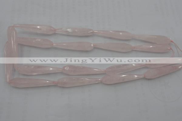 CTR41 15.5 inches 10*40mm faceted teardrop rose quartz beads