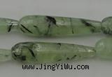 CTR43 15.5 inches 10*40mm faceted teardrop green rutilated quartz beads