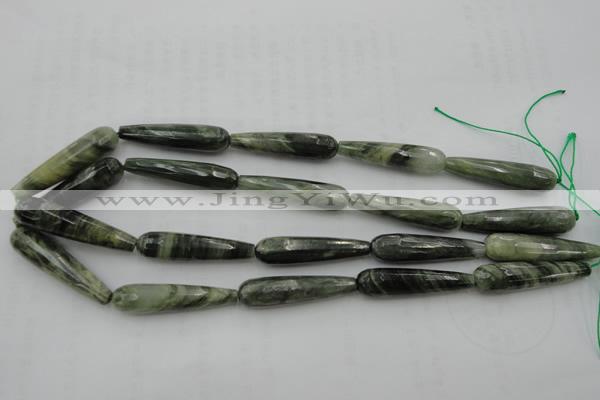 CTR49 15.5 inches 10*40mm faceted teardrop green hair stone beads