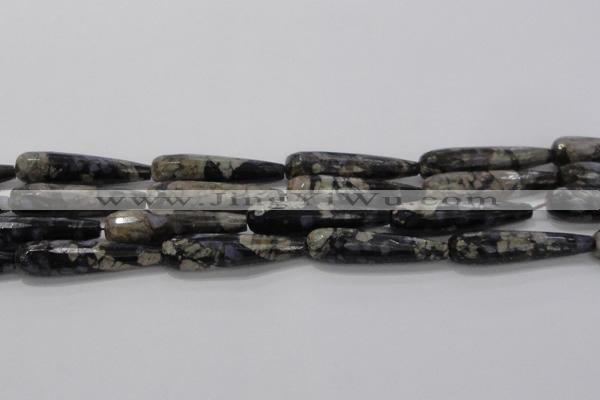 CTR60 15.5 inches 10*40mm faceted teardrop grey opal gemstone beads
