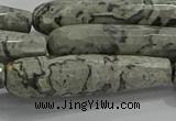 CTR66 15.5 inches 10*40mm faceted teardrop grey picture jasper beads