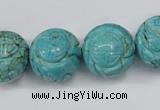 CTU884 15.5 inches 18mm carved round dyed turquoise beads
