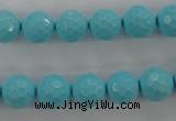 CTU914 15.5 inches 12mm faceted round synthetic turquoise beads