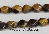 CTW151 15.5 inches 8*11mm twisted rice yellow tiger eye beads