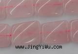CTW371 15.5 inches 15*20mm twisted rectangle rose quartz beads