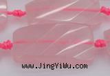 CTW451 15.5 inches 20*38mm faceted & twisted rectangle rose quartz beads