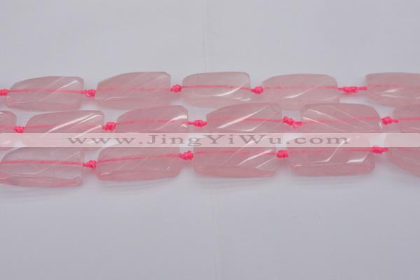 CTW451 15.5 inches 20*38mm faceted & twisted rectangle rose quartz beads