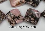 CTW51 15.5 inches 15*15mm twisted diamond rhodonite beads