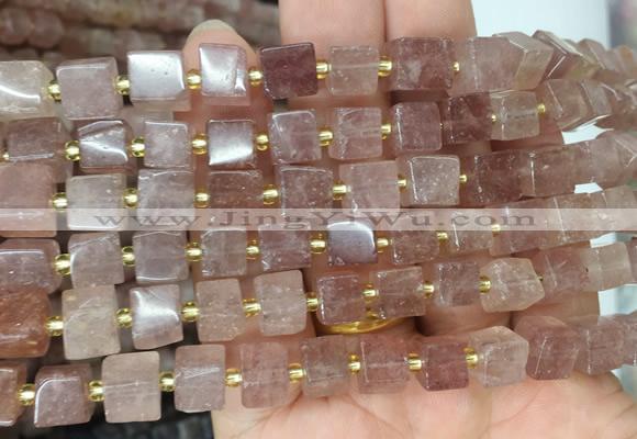 CUBS51 15 inches 7 - 8mm cube strawberry quartz gemstone beads wholesale