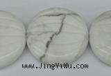 CWB65 15.5 inches 30mm carved coin natural white howlite beads