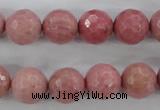 CWF05 15.5 inches 14mm faceted round pink wooden fossil jasper beads
