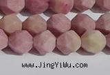 CWF31 8mm faceted nuggets matte pink wooden fossil jasper beads