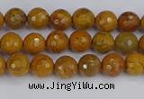 CWJ468 15.5 inches 4mm faceted round yellow petrified wood jasper beads