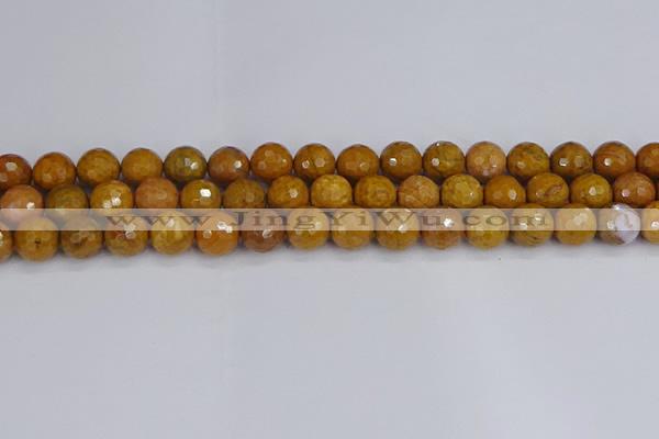 CWJ471 15.5 inches 10mm faceted round yellow petrified wood jasper beads