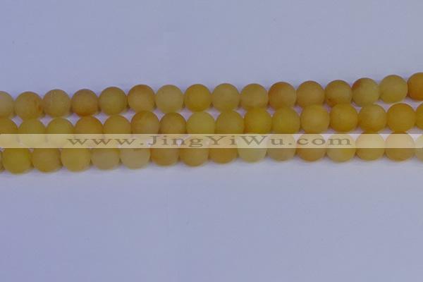 CYJ604 15.5 inches 12mm round matte yellow jade beads wholesale