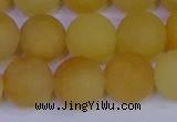 CYJ605 15.5 inches 14mm round matte yellow jade beads wholesale