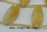 CYJ72 Top-drilled 15*35mm carved leaf yellow jade beads wholesale