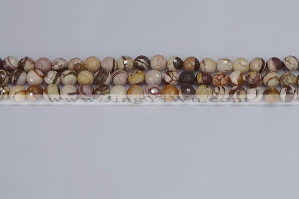 CZJ280 15.5 inches 8mm faceted round zebra jasper beads