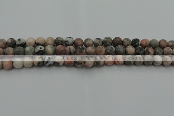 CZJ562 15.5 inches 8mm round matte pink zebra jasper beads
