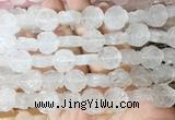 FGBS138 15 inches 14mm carved rose flower white crystal beads
