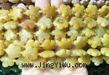 FGBS165 15 inches 15mm carved five petal flower yellow aventurine beads wholesale