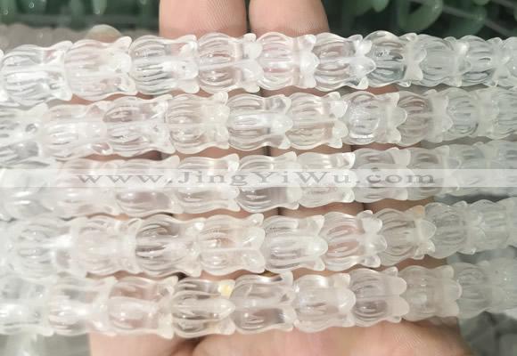 FGBS277 15 inches 8*10mm carved morning glory flower white crystal beads