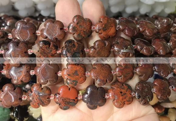 FGBS280 15 inches 15mm carved five petal flower brecciated jasper beads