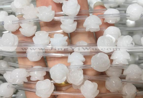 FGBS37 15 inches 8mm, 10mm, 12mm carved rose flower white jade beads