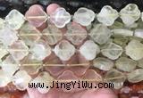 FGBS64 15 inches 16mm - 18mm faceted Four leaf clover lemon quartz beads
