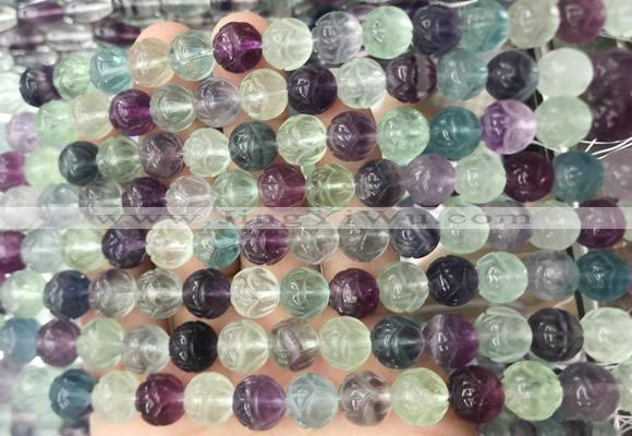 FLBS26 15 inches 10mm carved Lotus flower fluorite beads wholesale