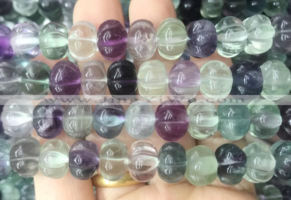FLBS42 15 inches 9*12mm carved pumpkin fluorite beads wholesale