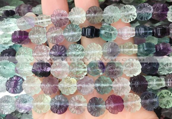 FLBS63 15 inches 10mm carved plum blossom fluorite gemstone beads wholesale