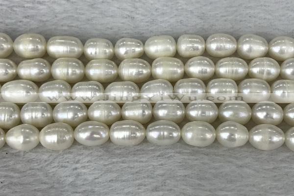 FWP201 15 inches 8mm - 9mm rice white freshwater pearl strands