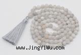 GMN1003 Hand-knotted 8mm, 10mm matte white crazy agate 108 beads mala necklaces with tassel