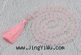 GMN1020 Hand-knotted 8mm, 10mm matte rose quartz 108 beads mala necklaces with tassel