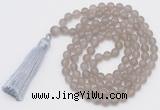 GMN1031 Hand-knotted 8mm, 10mm matte grey agate 108 beads mala necklace with tassel