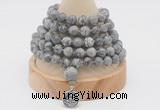 GMN1155 Hand-knotted 8mm, 10mm grey picture jasper 108 beads mala necklaces with charm
