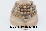 GMN1156 Hand-knotted 8mm, 10mm picture jasper 108 beads mala necklaces with charm