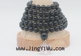 GMN1268 Hand-knotted 8mm, 10mm black obsidian 108 beads mala necklaces with charm