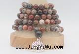 GMN1281 Hand-knotted 8mm, 10mm brecciated jasper 108 beads mala necklace with charm