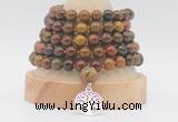 GMN1282 Hand-knotted 8mm, 10mm red moss agate 108 beads mala necklace with charm