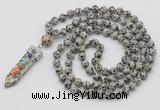 GMN1445 Hand-knotted 8mm, 10mm dalmatian jasper 108 beads mala necklace with pendant