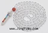 GMN1455 Hand-knotted 8mm, 10mm white crystal 108 beads mala necklace with pendant